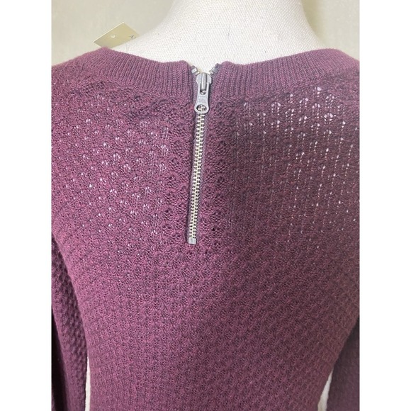 American Eagle Women's Maroon Open Knit Weave 1/4 Back Zipper Sweater Size S VTG - Picture 6 of 12